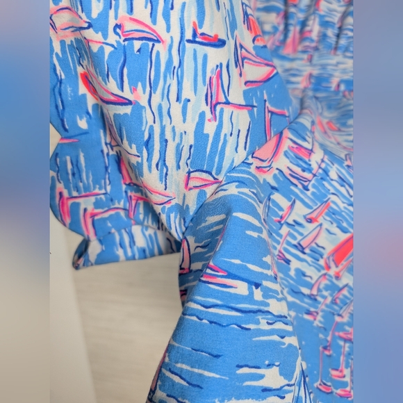 Lilly Pulitzer Jace Romper Zanzibar Blue Sailboats Medium Strapless Pink - Picture 12 of 12